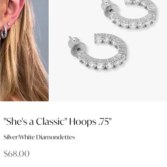 Melinda Maria Silver White Sparkling Hoop Earrings - Picture 2 of 4